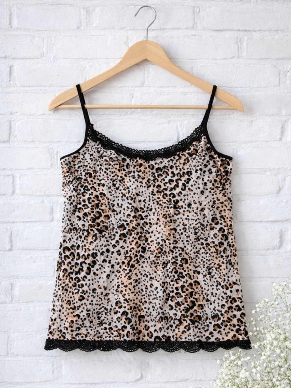 Y2K Jockey Leopard Print Camisole with Black Lace Trim Size XL